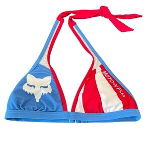 Fox Racing Drafter Fixed Halter Bikini Top Size Small Red White &Blue USA NWT